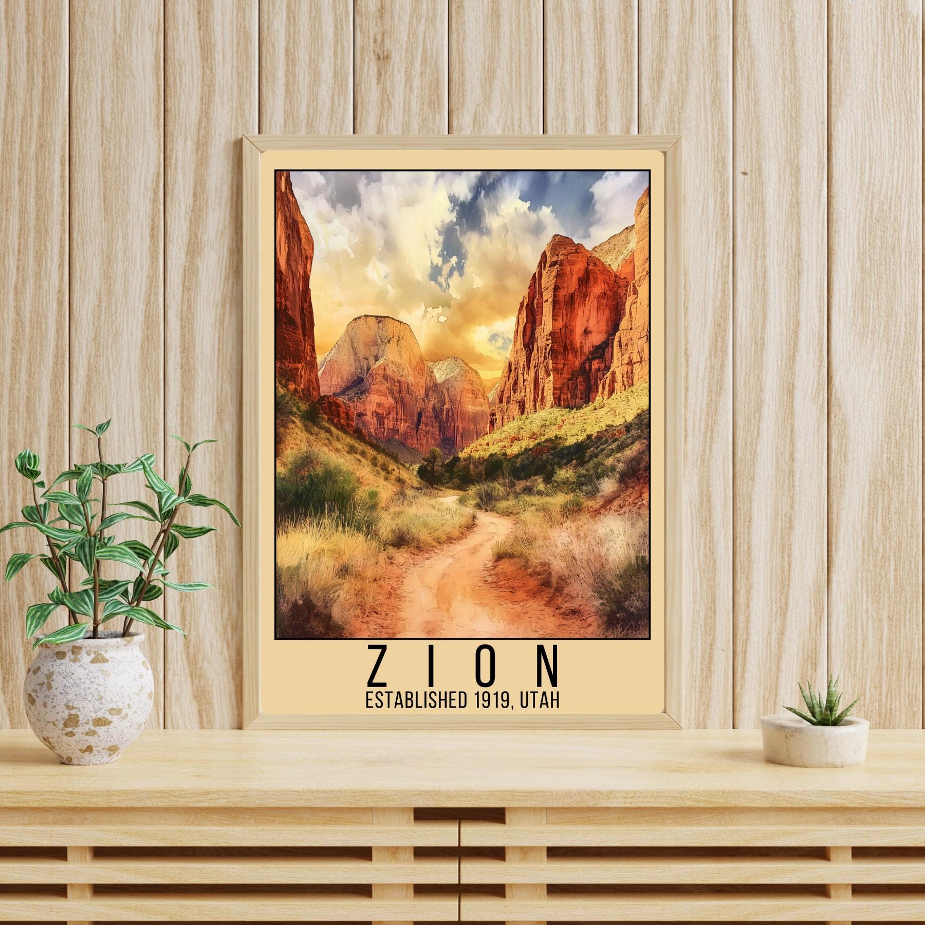 ザイオン国立公園のプリント：ユタ州の渓谷の風景画 - Etsy 日本