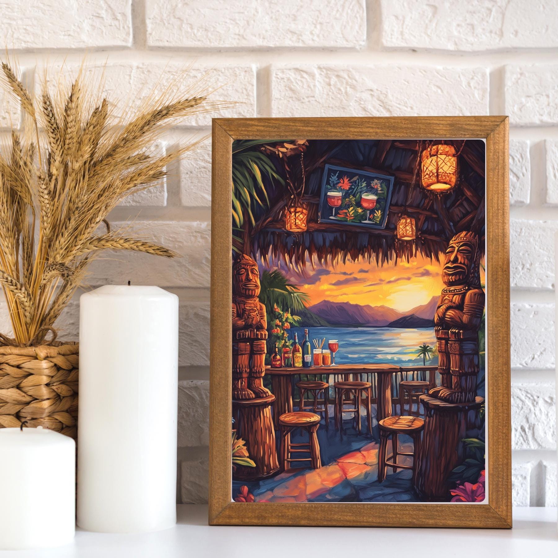 Vintage Tiki Bar Gouache Art Print: Retro Hawaii Beach Sunset - Etsy