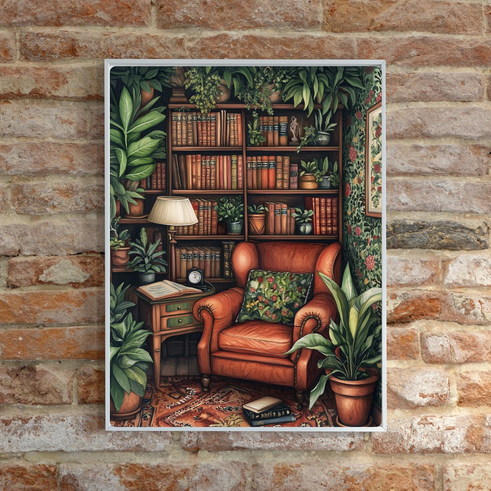 Botanical Library Art Print: Cozy Reading Nook, Gouache Style - Etsy