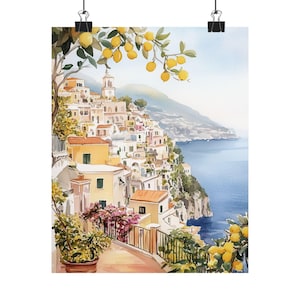 Positano Watercolor Art Print: Amalfi Coast Lemon Tree Scene