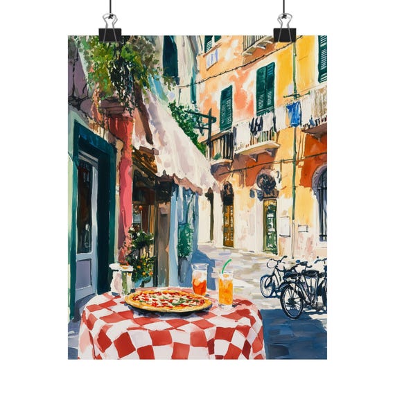 Naples Trattoria Art Print: Italian Pizza, Gouache Bistro Scene - Etsy