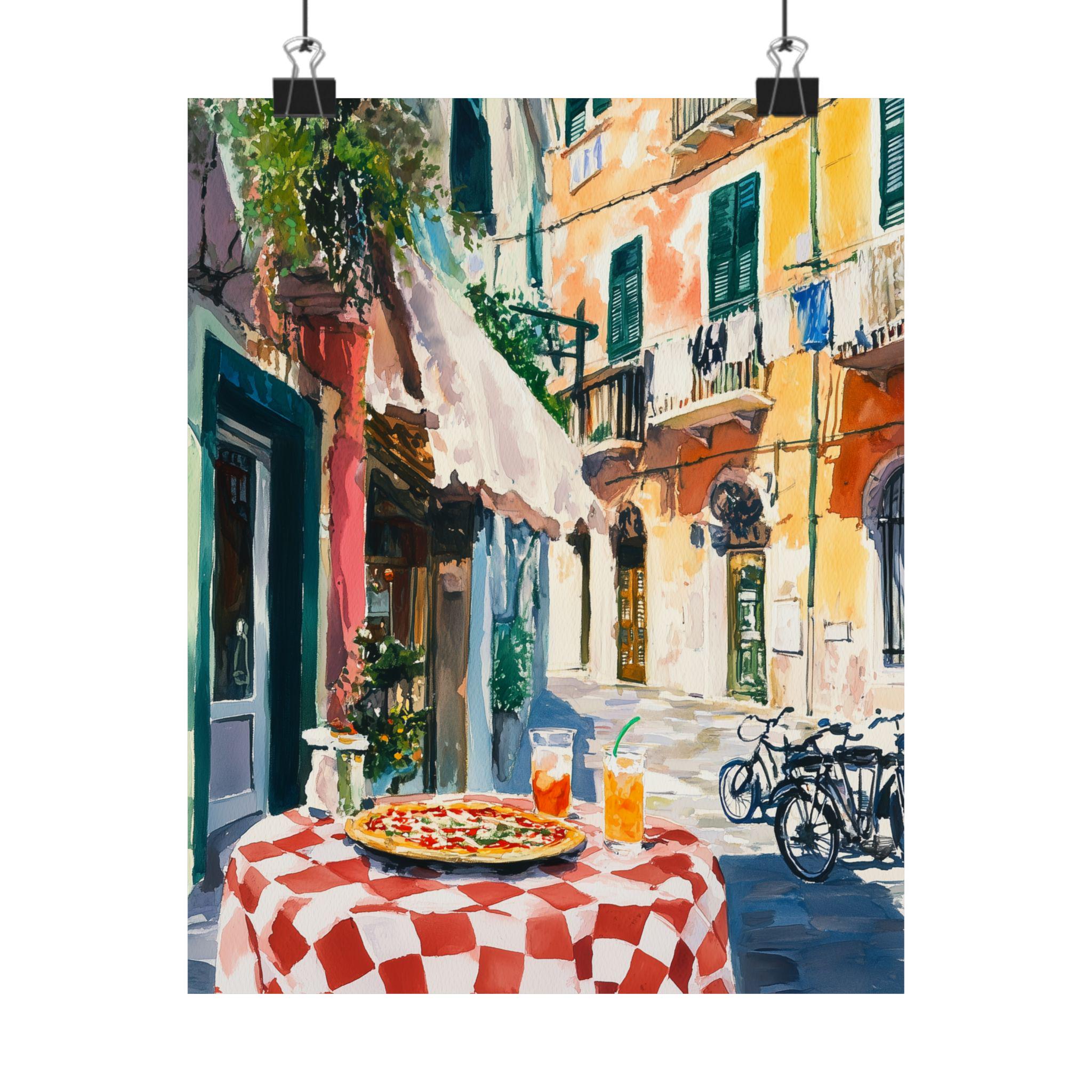 Naples Trattoria Art Print: Italian Pizza, Gouache Bistro Scene - Etsy