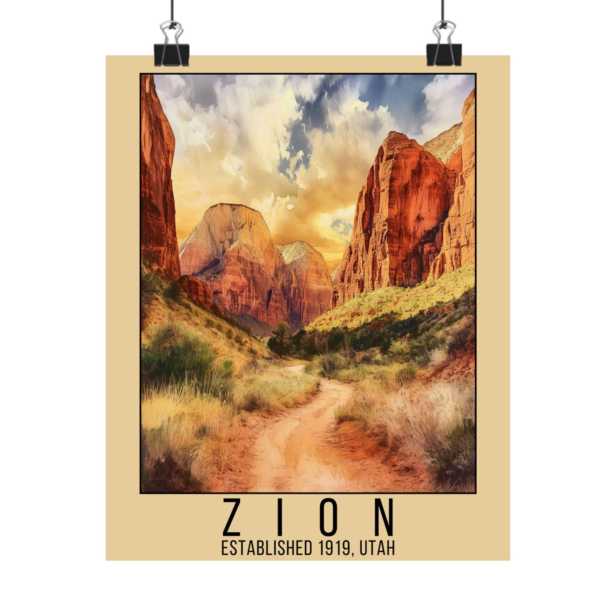 ザイオン国立公園のプリント：ユタ州の渓谷の風景画 - Etsy 日本