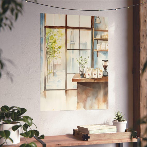 京都の喫茶店のアートプリント：日本の水彩画風カフェ装飾 - Etsy 日本