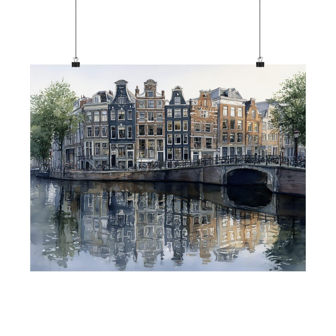 Amsterdam Canal Watercolor Print – European Cityscape Art - Etsy