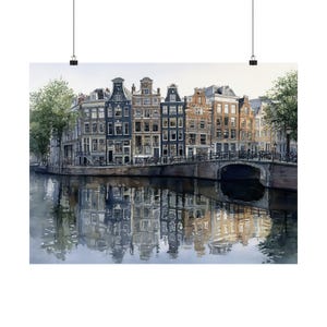 Amsterdam Canal House Painting - Watercolor Art Print, Cityscape Reflection, European Architecture Wall Decor, Travel Souvenir