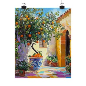Andalusian Orange Tree Print: Spanish Courtyard, Mediterranean Decor