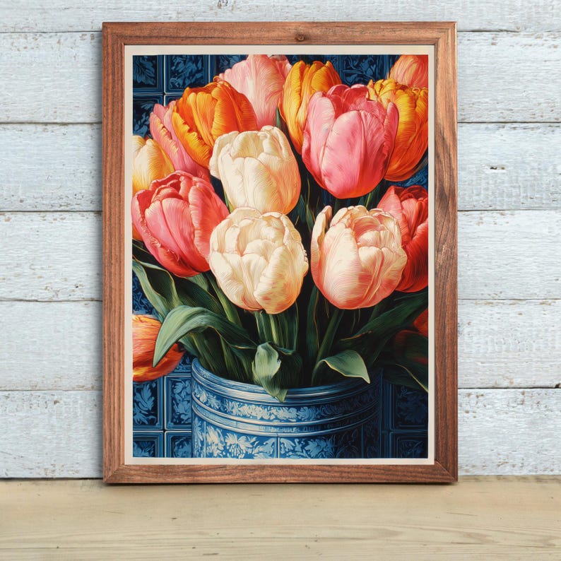 Vintage Tulip Bouquet Art Print: Engraved Floral Still Life - Etsy