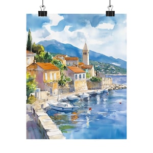 Croatia Art Print | Coastal Town Scene | Dalmatian Coast Watercolor Painting | Croatian Oceanside Art | European Travel Gift