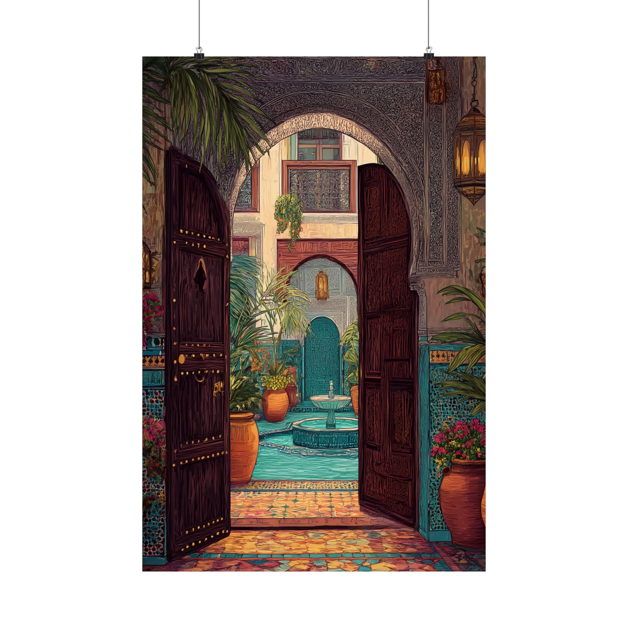 モロッコのリヤドのアートプリント：エキゾチックな北アフリカの中庭の