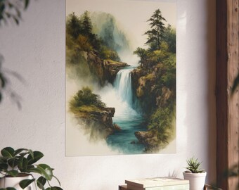 山と滝の版画：中国水墨画風景画 - Etsy 日本
