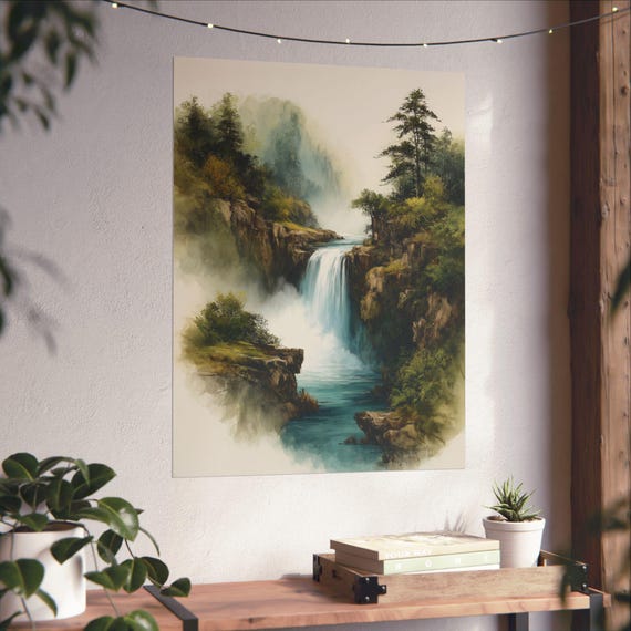 山の滝の版画：中国の水墨山水画 - Etsy 日本
