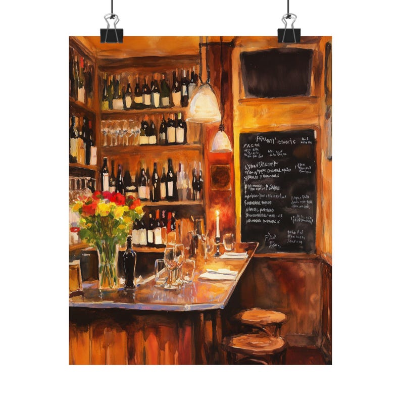 Parisian Wine Bar Art Print: Cozy French Bistro Scene image 1