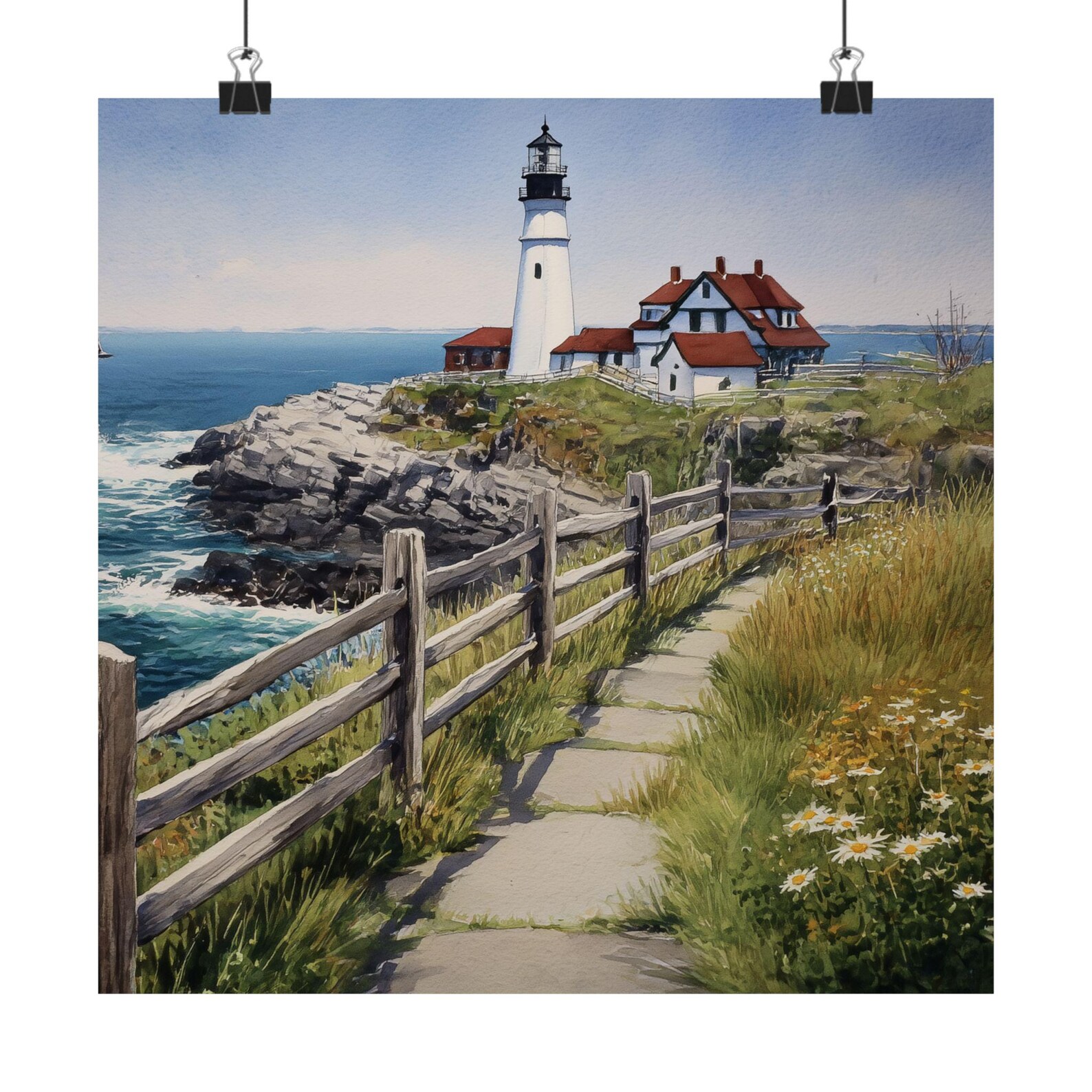 Maine Lighthouse Art Print: Portland Head Light Watercolor, Coastal ...