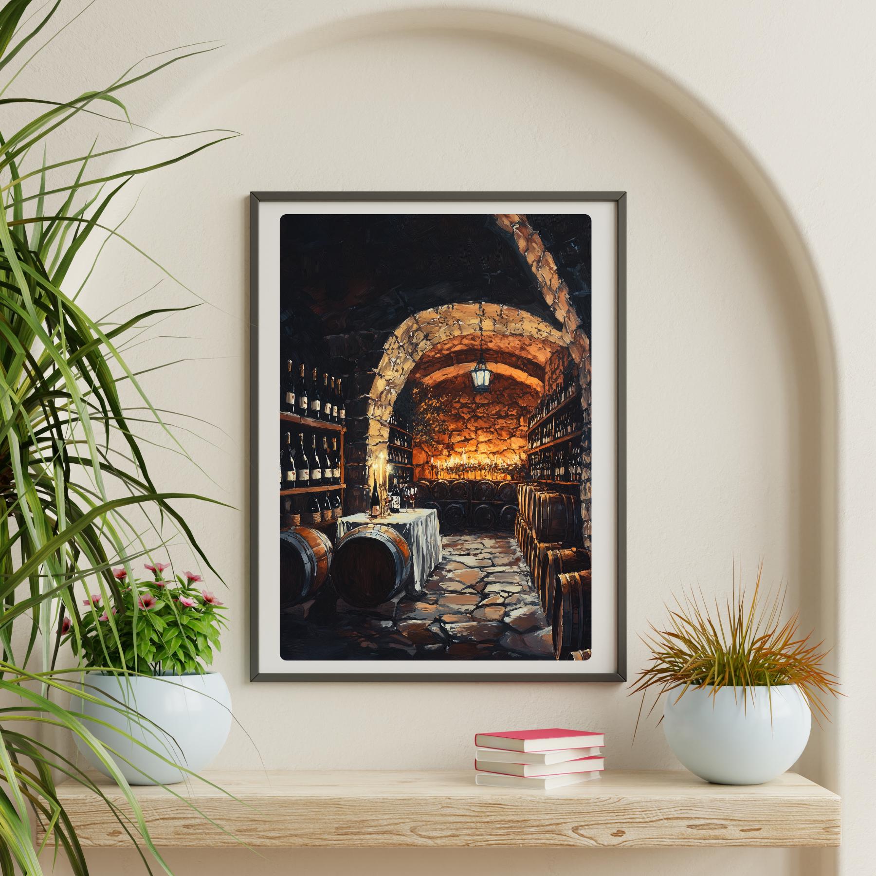 Rustic Wine Cellar Art Print: Candlelit Stone Winery Decor - Etsy