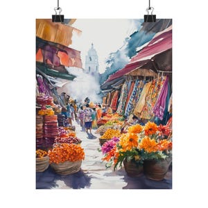 Chichicastenango Market Watercolor | Guatemala Textile Bazaar Print | Vibrant Folk Art Scene | Colorful Wall Decor | Mayan Culture Gift