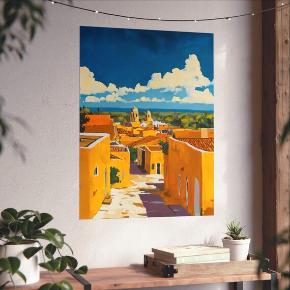 イサマル・メキシコのアートプリント：黄色い街、植民地時代の建築
