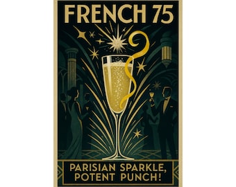 French 75 Cocktail Vintage Poster: Parisian Bar Art Print