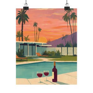Palm Springs Art Print: Mid-Century Modern Poolside Sunset