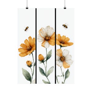 Impression d&#39;art de jardin de bourdons : triptyque de fleurs oranges et blanches