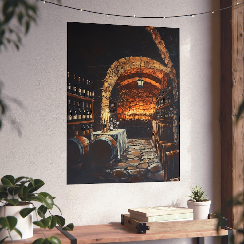 Rustic Wine Cellar Art Print: Candlelit Stone Winery Decor - Etsy