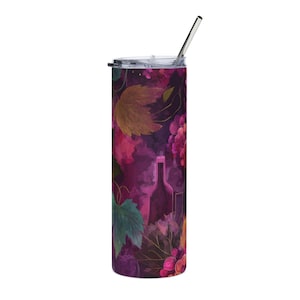 Wine Tumbler | Grapes and Wine Theme | Stainless Steel Wine Print | Wine Lover Gift| Wine Tasting Cup| Grapevine Design | Wine Accessories