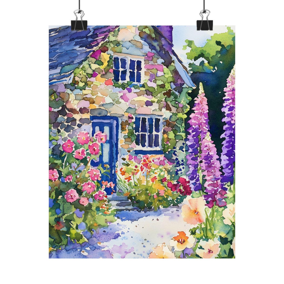 English Cottage Garden Art | Stone House Watercolor | Cottage Core Wall ...
