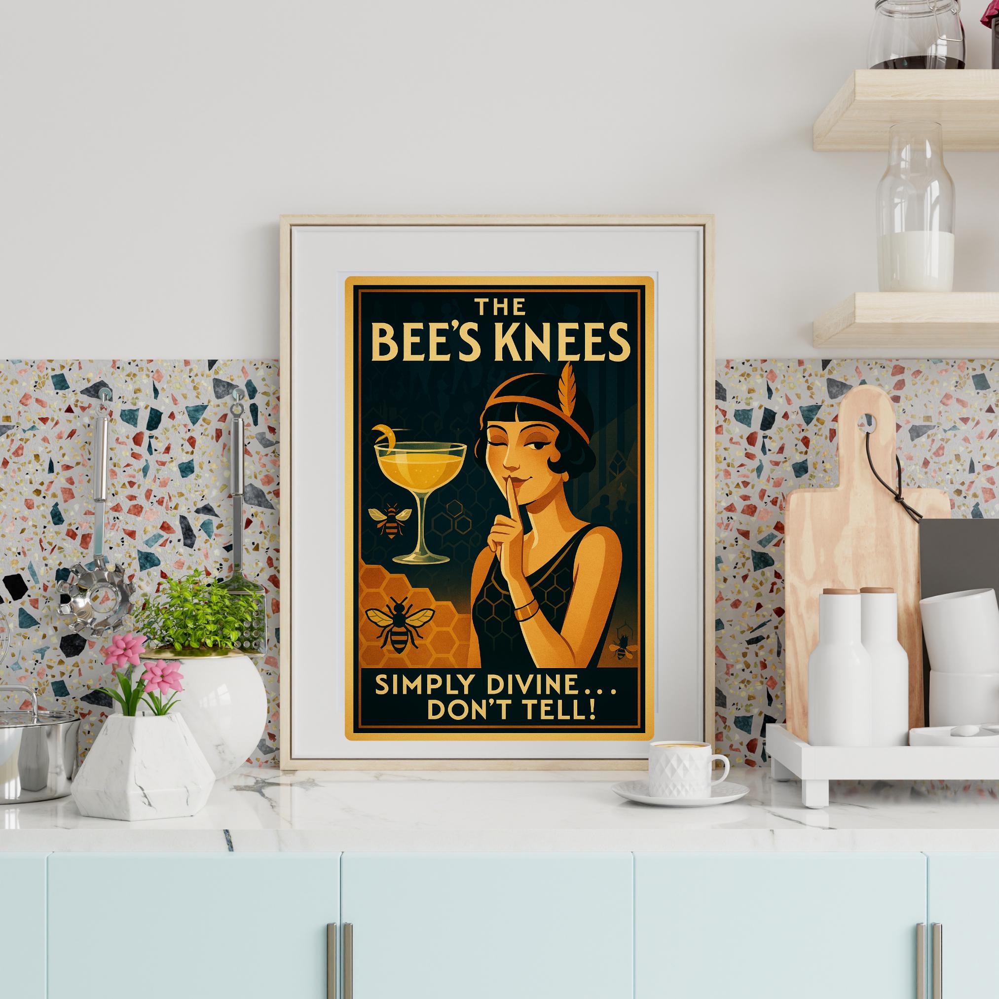 Bee's Knees Vintage Art Deco Print: 1920s Flapper Gin Cocktail Bar