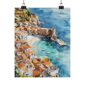 Sicily Coastal Village Print: Mediterranean Sea Art