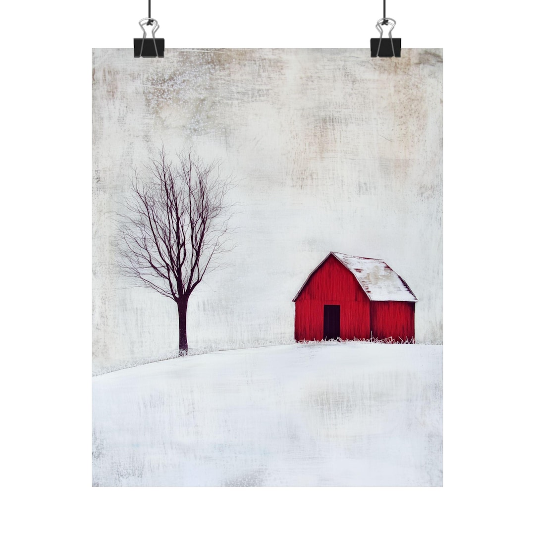 Red Barn Winter Landscape Art Print: Rustic Farmhouse Decor - Etsy