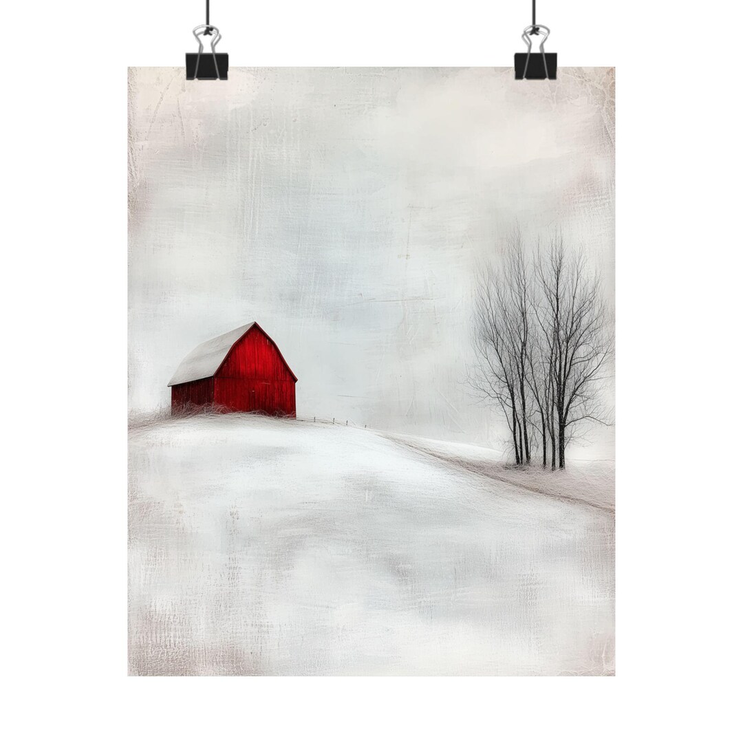 Red Barn Winter Landscape Art Print: Rustic Farmhouse Decor - Etsy