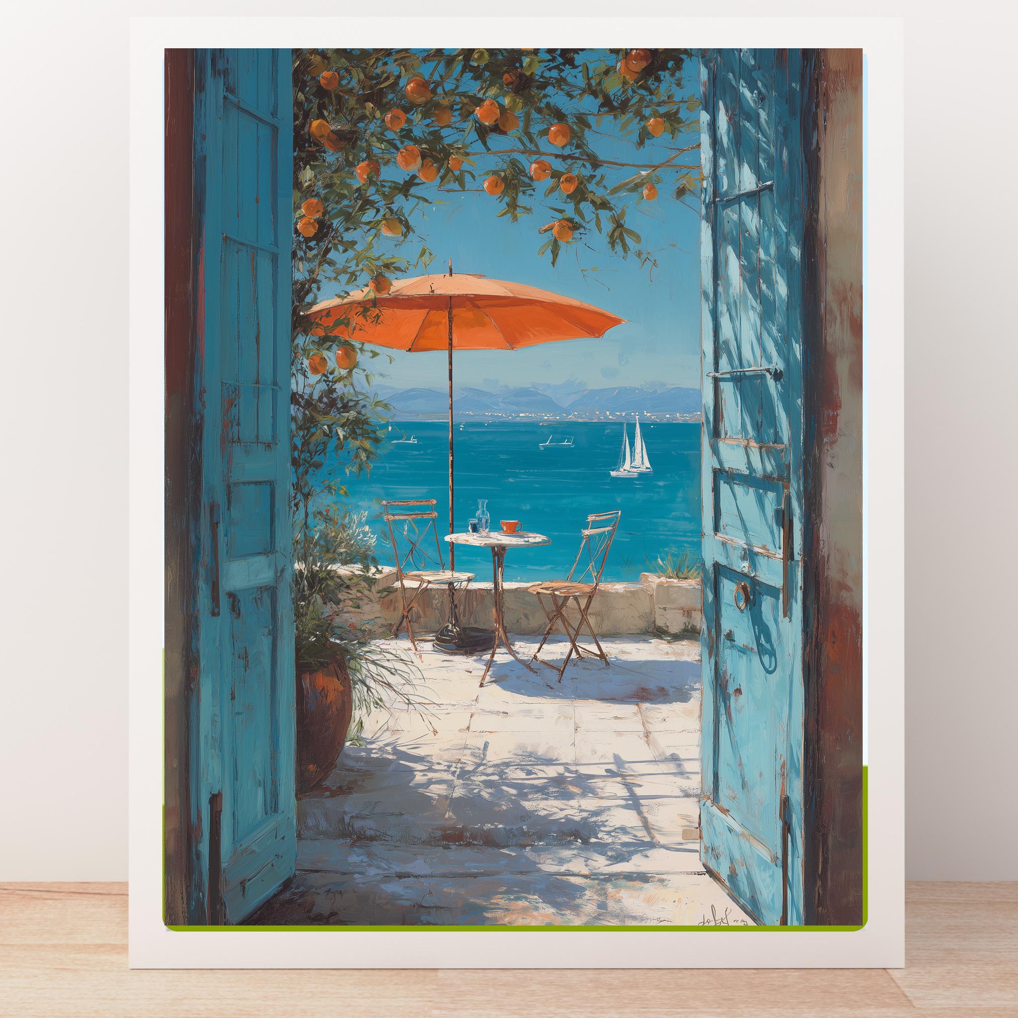 Mediterranean Terrace Art Print: Turquoise Seaside, Coastal Wall Art - Etsy