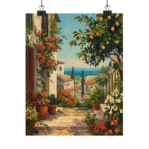 Mediterranean Patio Art Print: Lemon Tree, Coastal Italy Landscape