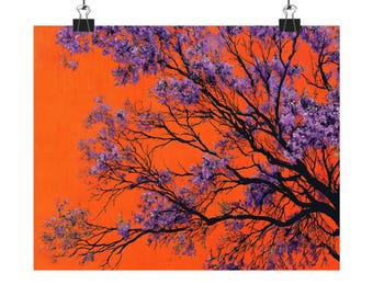 Jacaranda Tree Art Print: Purple Blossoms, Orange Building