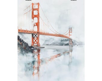 Golden Gate Bridge Watercolor Art Print: San Francisco Landmark Waterscape