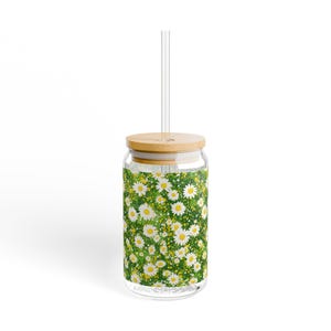 Floral Sipper Glass: Tritan Plastic with Optional Bamboo Lid