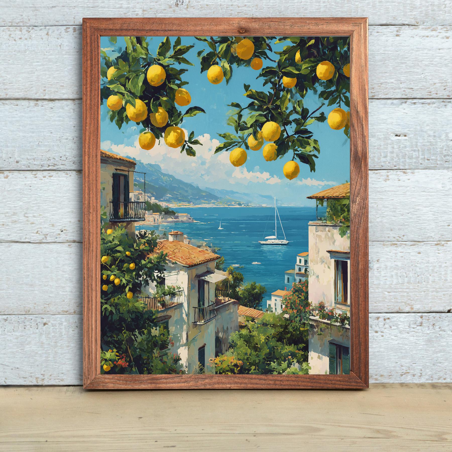 アマルフィ海岸のレモン畑の版画：イタリアの海辺の芸術 - Etsy 日本