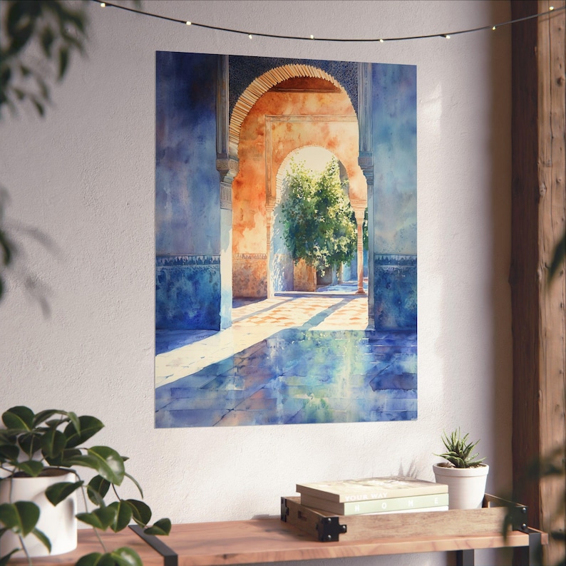 Stampa ad acquerello del Palazzo dell'Alhambra: architettura moresca spagnola immagine 10