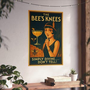 Bee's Knees Vintage Art Deco Print: 1920s Flapper Gin Cocktail Bar, Speakeasy Decor image 9