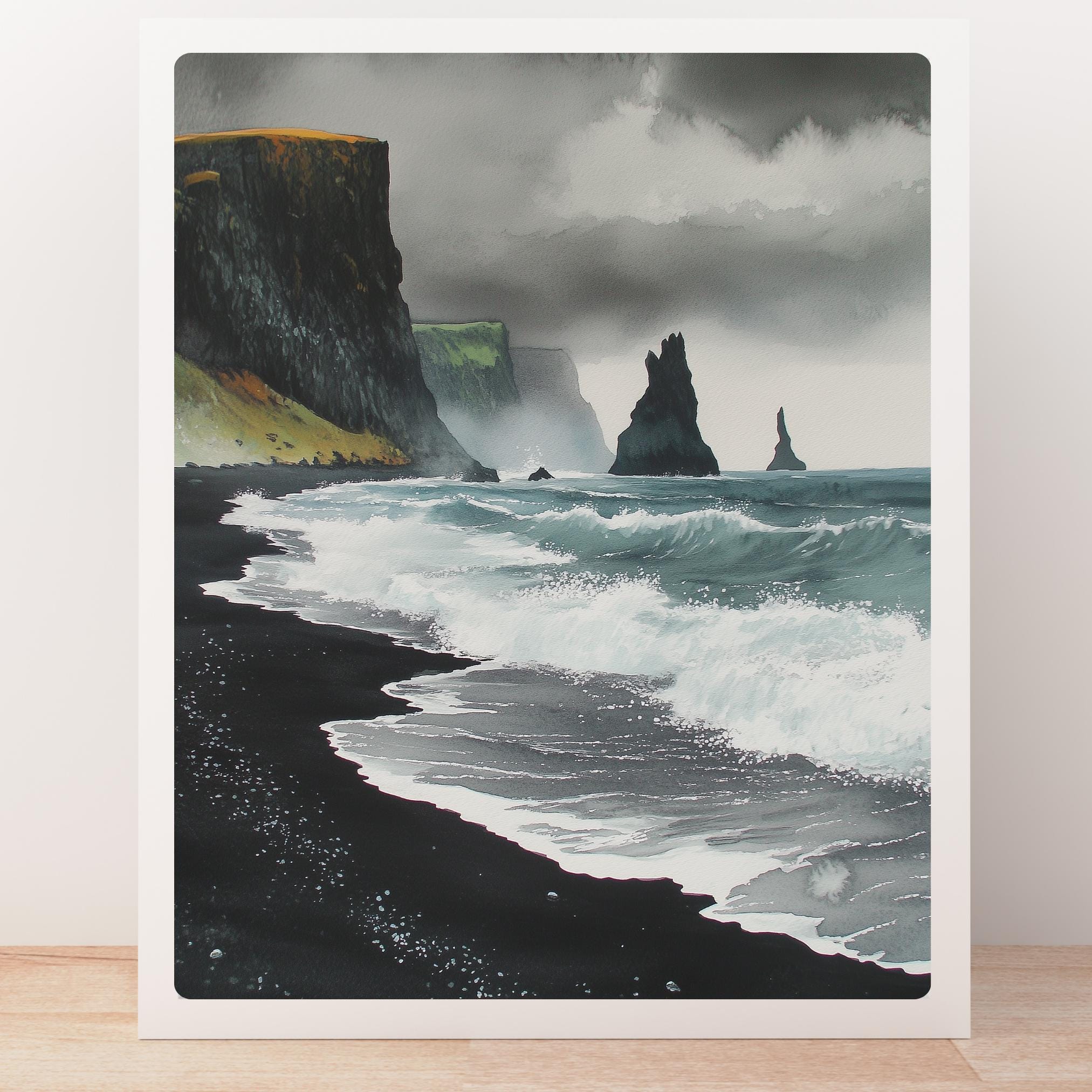 Iceland Black Sand Beach Art Print: Stormy Seascape Painting - Etsy