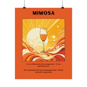 Stampa poster Mimosa Matte per gli amanti del brunch / Arte murale verticale per spazi sofisticati / Carta di qualità museale, 6 misure disponibili, regalo