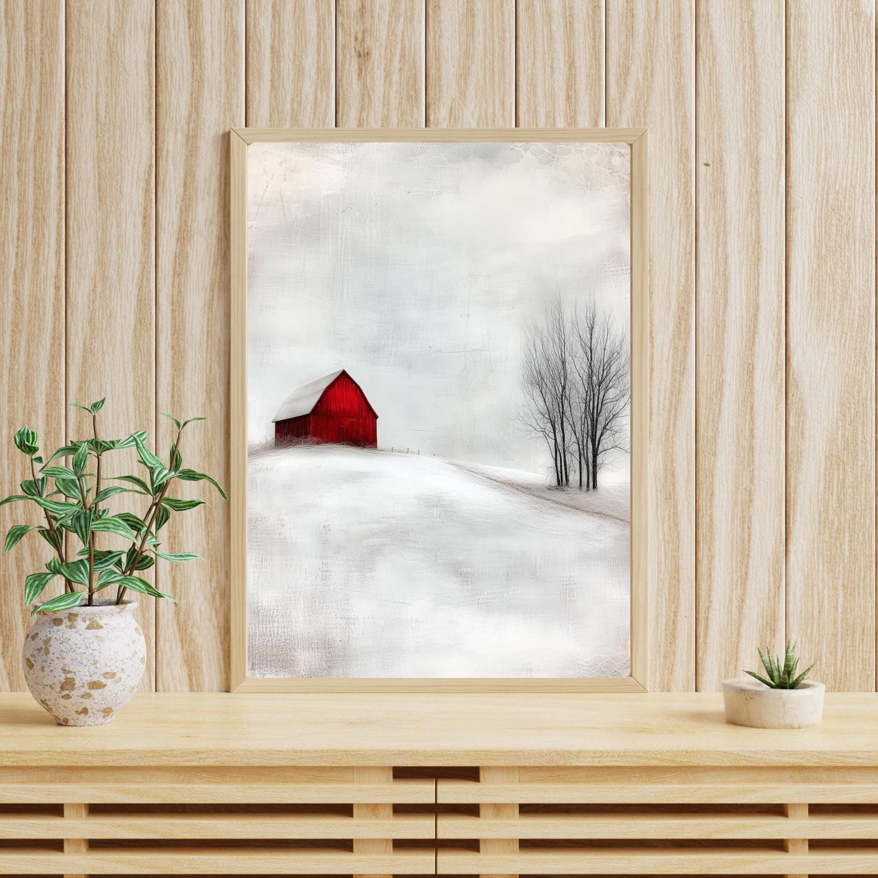 Red Barn Winter Landscape Art Print: Rustic Farmhouse Decor - Etsy