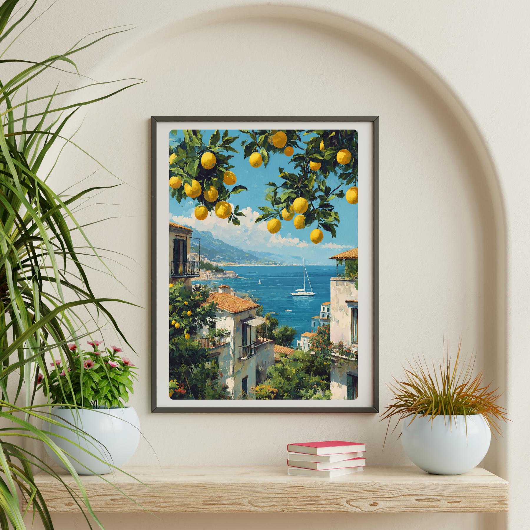 アマルフィ海岸のレモン畑の版画：イタリアの海辺の芸術 - Etsy 日本