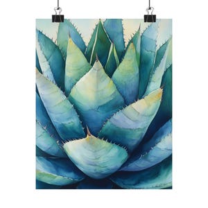 Blue Agave Watercolor Print: Southwestern Desert Botanical Art