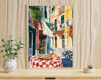 Naples Trattoria Art Print: Italian Pizza, Gouache Bistro Scene - Etsy