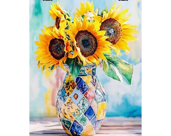 花瓶に飾られた豪華な花束のモザイクアート - Etsy 日本
