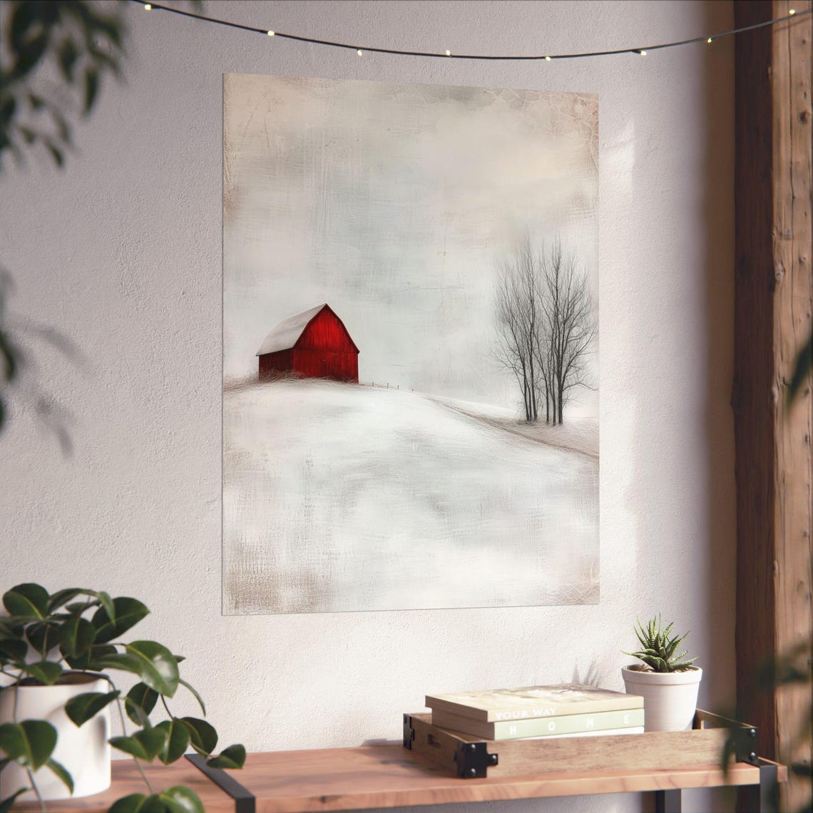 Red Barn Winter Landscape Art Print: Rustic Farmhouse Decor - Etsy