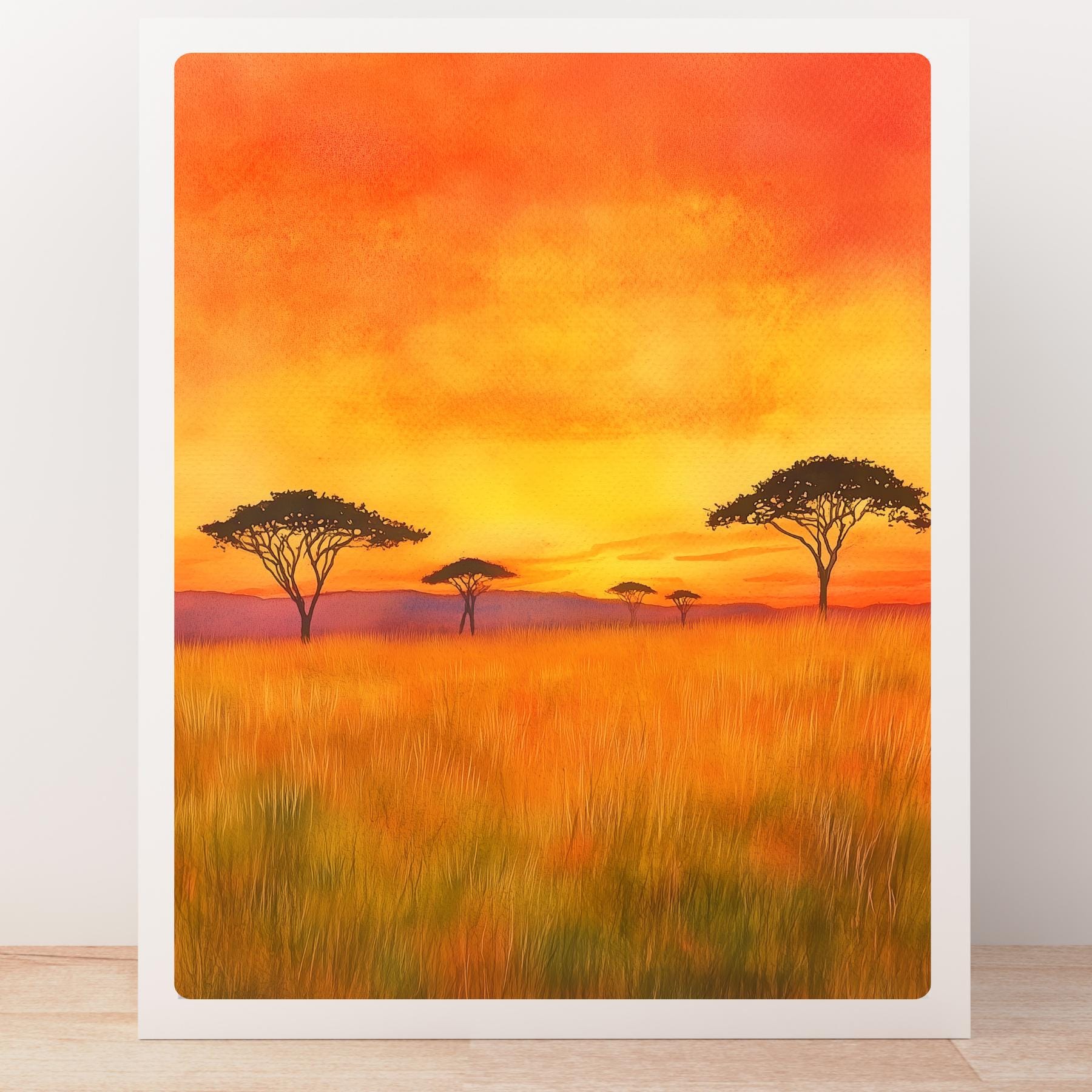 QW4686 M. Sawangによる油彩画　野母半島 Masai Mara Sunset Print: African Savanna Landscape Art - Etsy