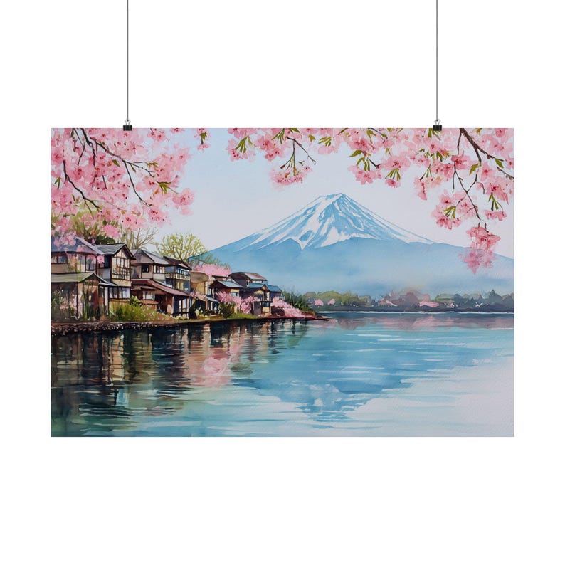 Impression d'art Mont Fuji : paysage de fleurs de cerisier du Japon image 2