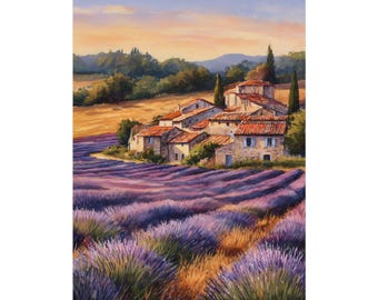 Provence Lavender Field Art Print - French Countryside Wall Decor